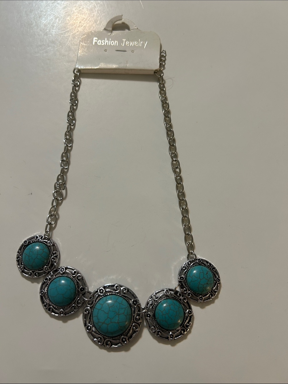 Fashion Jewelry Faux Turquoise Blue Five-Stone Necklace